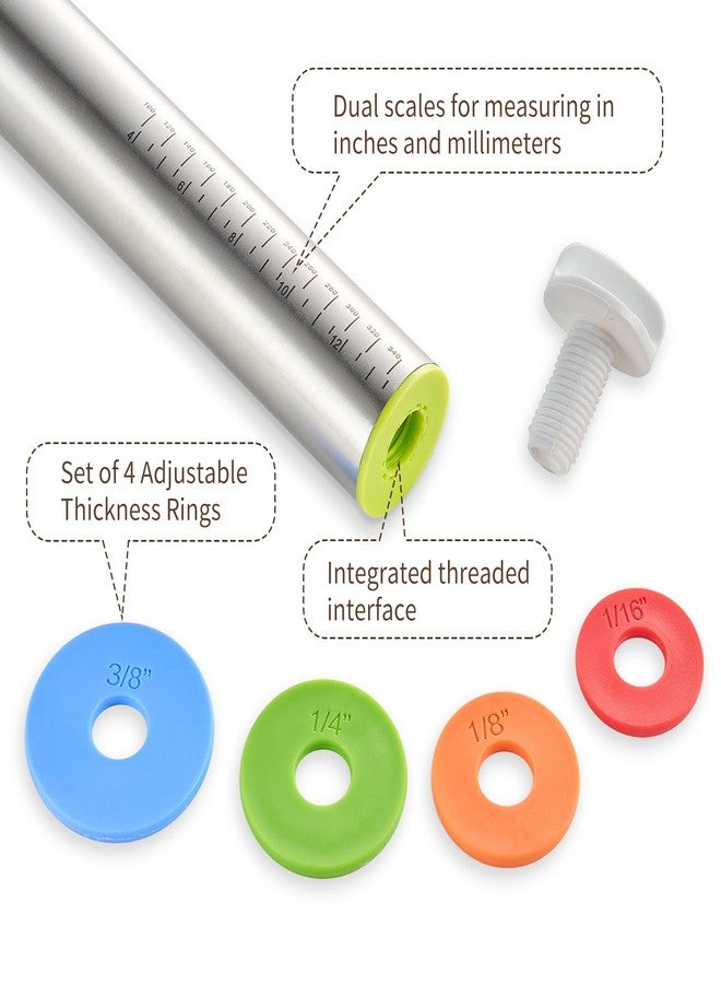 Jekero Adjustable Rolling Pin for Baking, with Thickness Rings Stainless Steel Dough Roller Pins for Pasta, Pizza, Pie Crust, Pastry and Cookie Making - Image 4